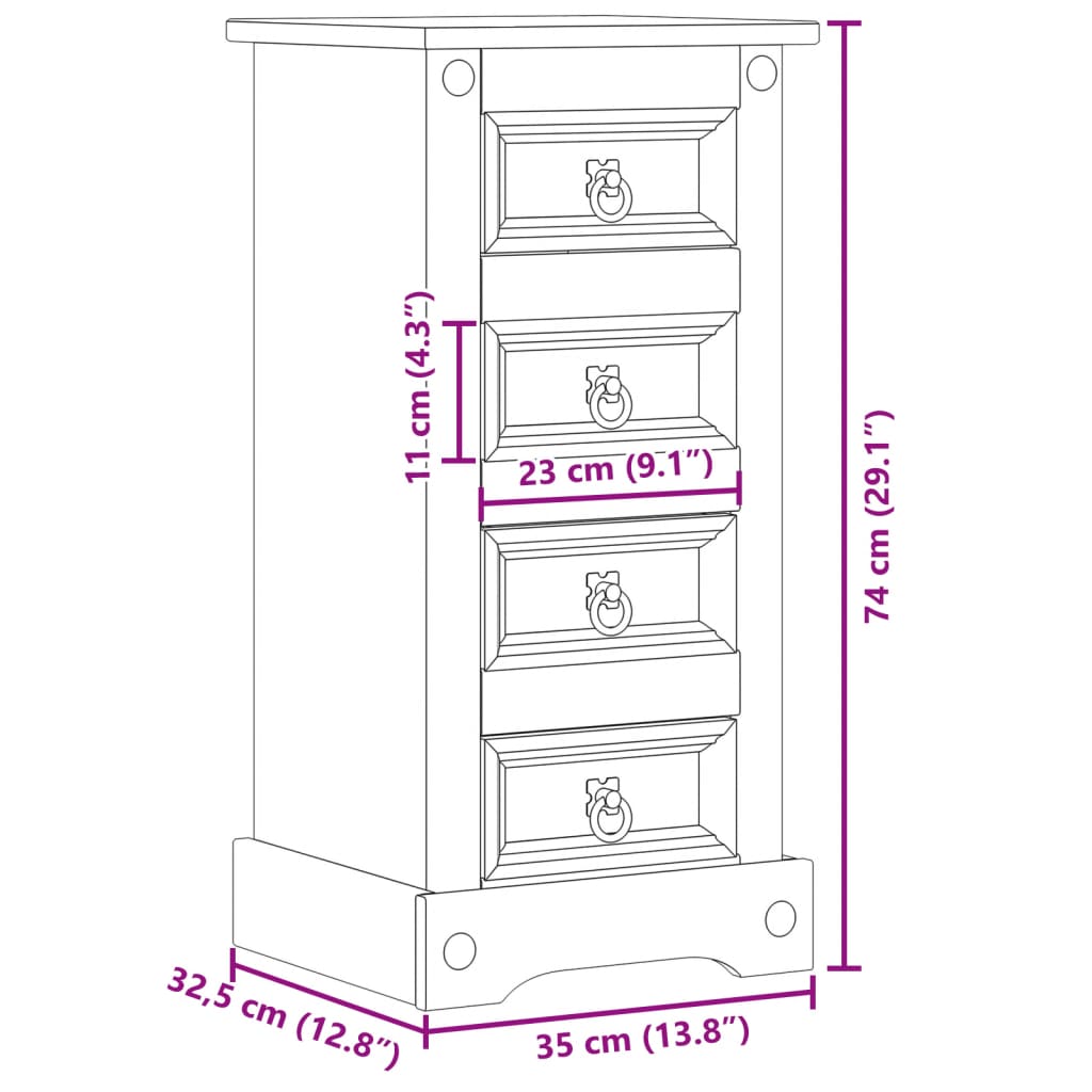 vidaXL Comodino Corona 35x32,5x74 cm in Legno Massello di Pino