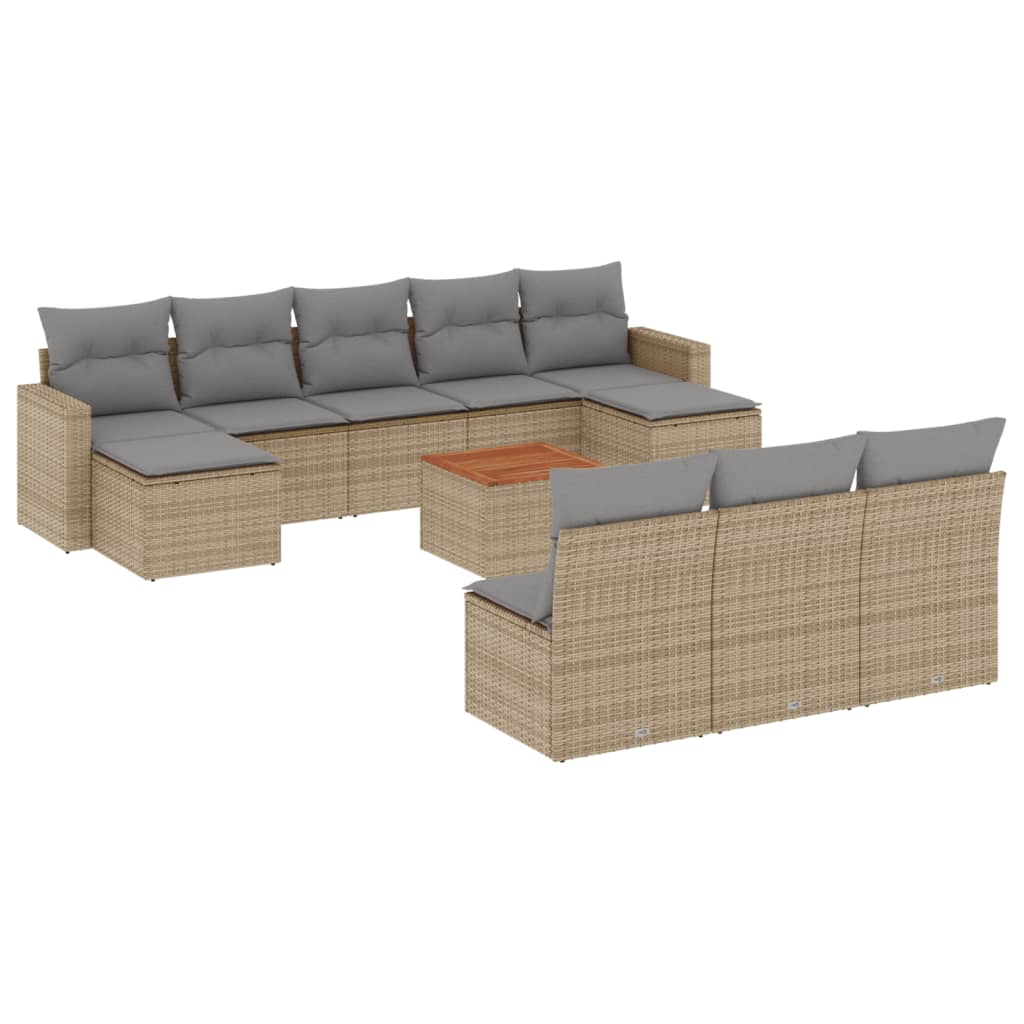 vidaXL Set Divano da Giardino 11 pz con Cuscini Beige Misto Polyrattan