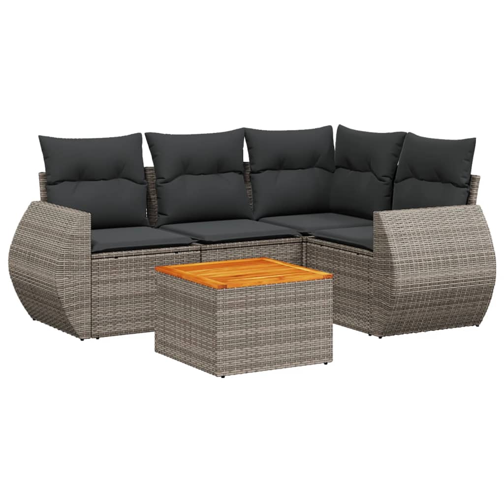 vidaXL Set Divano da Giardino 5 pz con Cuscini Grigio in Polyrattan