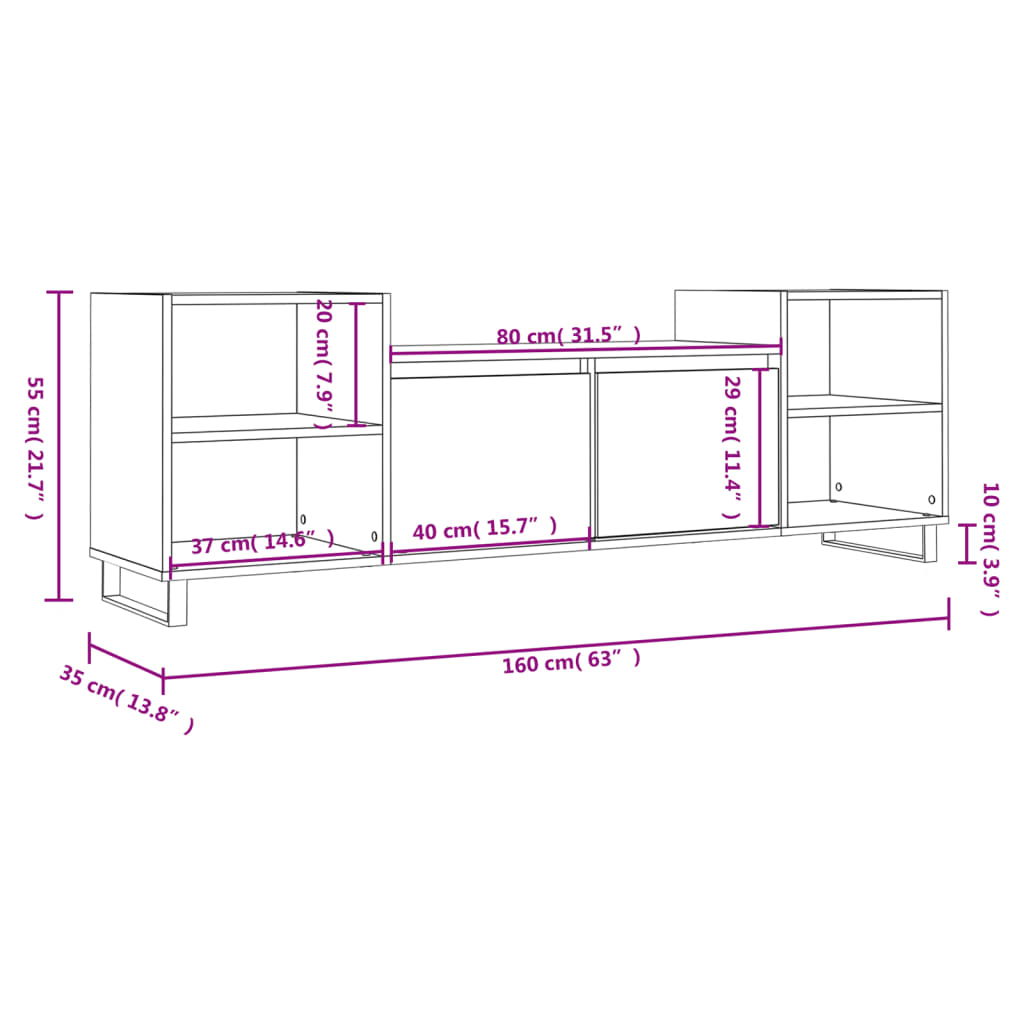 vidaXL Mobile TV Rovere Fumo 160x35x55 cm in Legno Multistrato