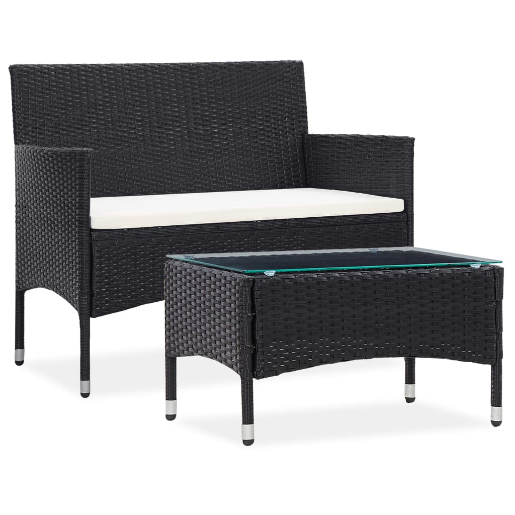 vidaXL Set Divani da Giardino 2 pz con Cuscino in Polyrattan Nero