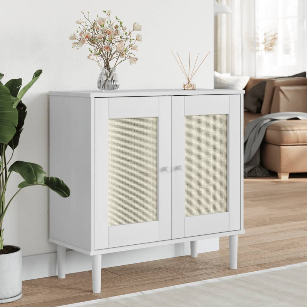 vidaXL Credenza SENJA Aspetto Rattan Bianco 80x35x80 cm Massello Pino