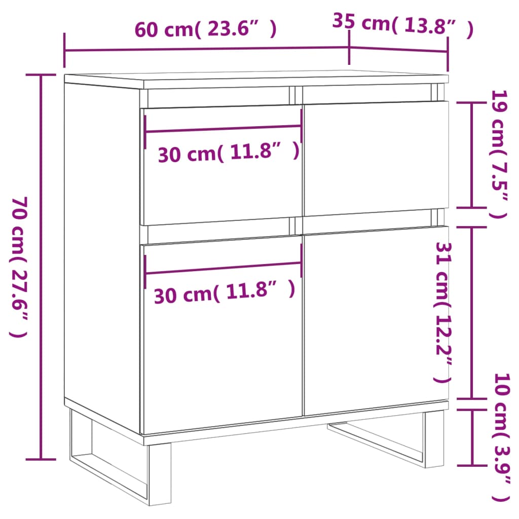 vidaXL Credenza Rovere Marrone 60x35x70 cm in Legno Multistrato