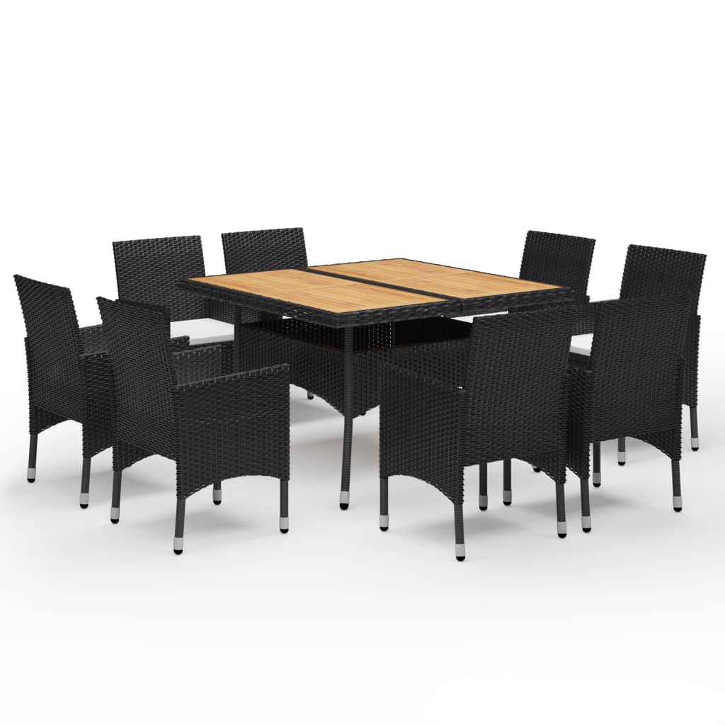 vidaXL Set da Pranzo da Giardino 9 pz in Polyrattan e Acacia Nero