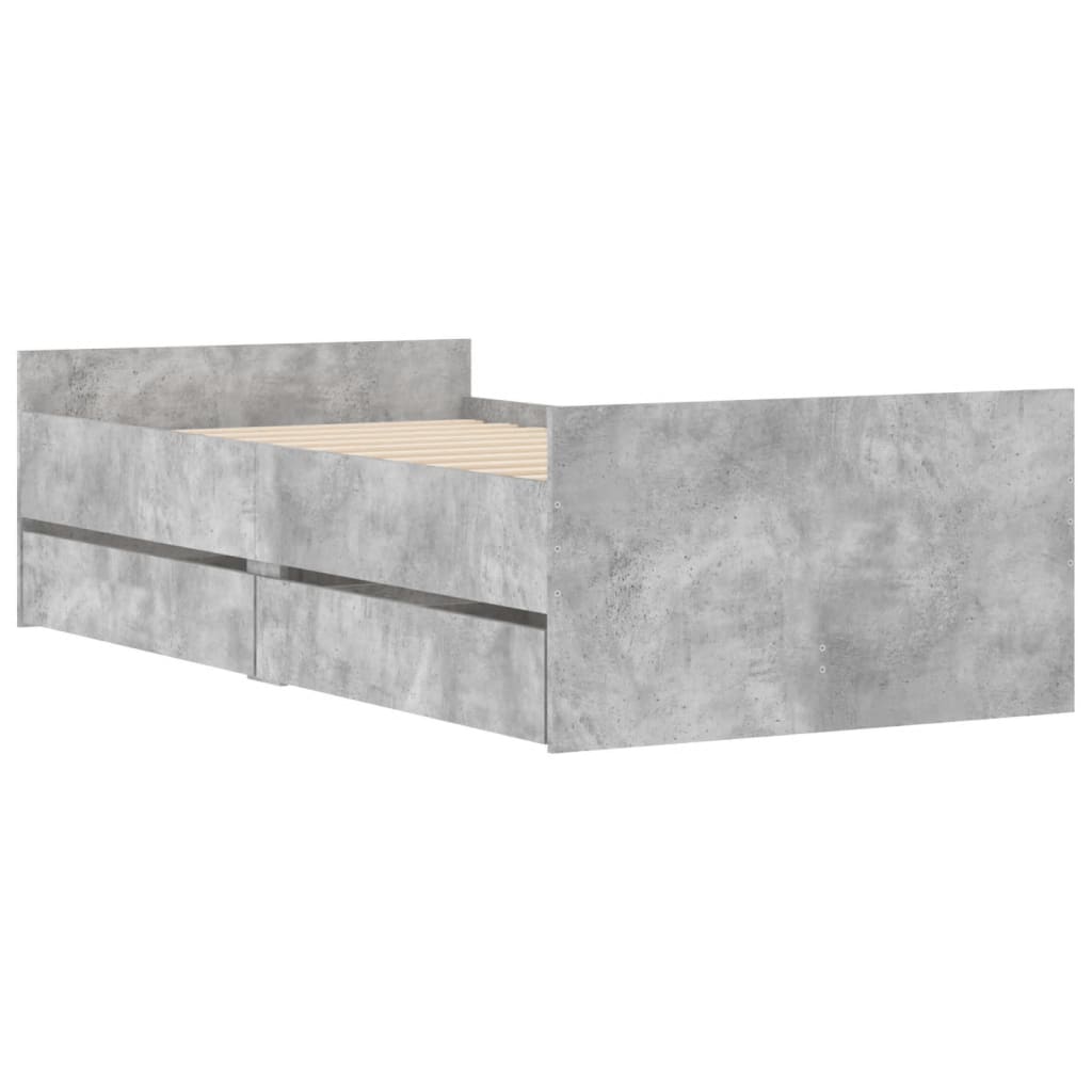 vidaXL Giroletto con Cassetti Grigio Cemento 75x190 cm Small Single