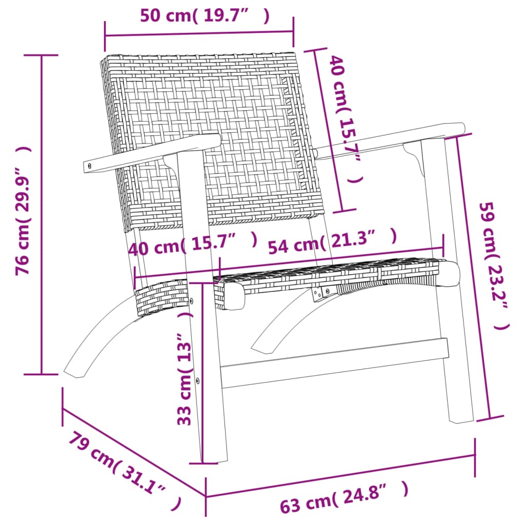 vidaXL Sedie da Giardino 2pz Nere in Polyrattan e Legno di Acacia