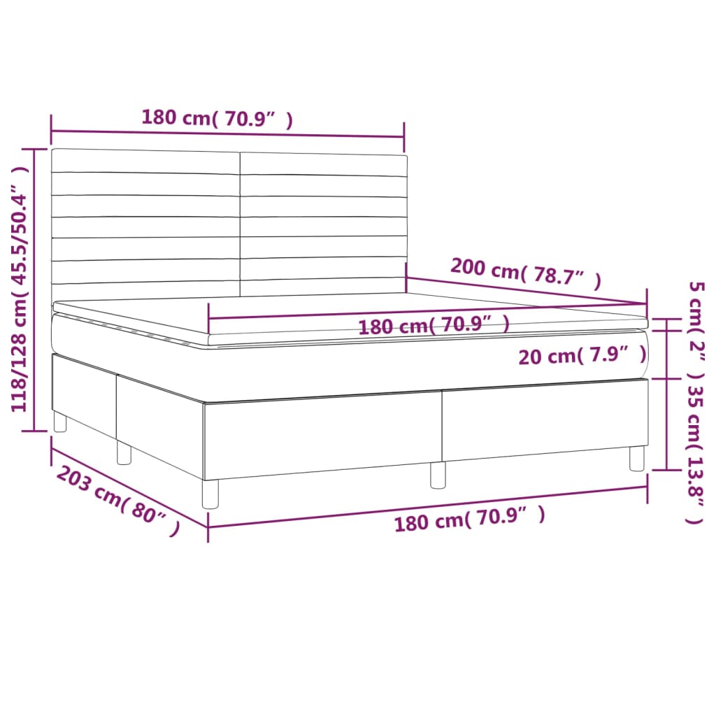 vidaXL Letto a Molle con Materasso e LED Nero 180x200cm in Tessuto