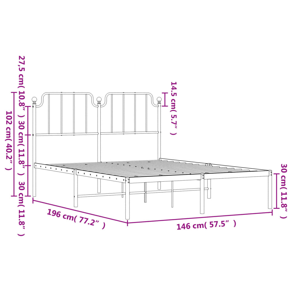 vidaXL Giroletto con Testiera Metallo Bianco 140x190 cm