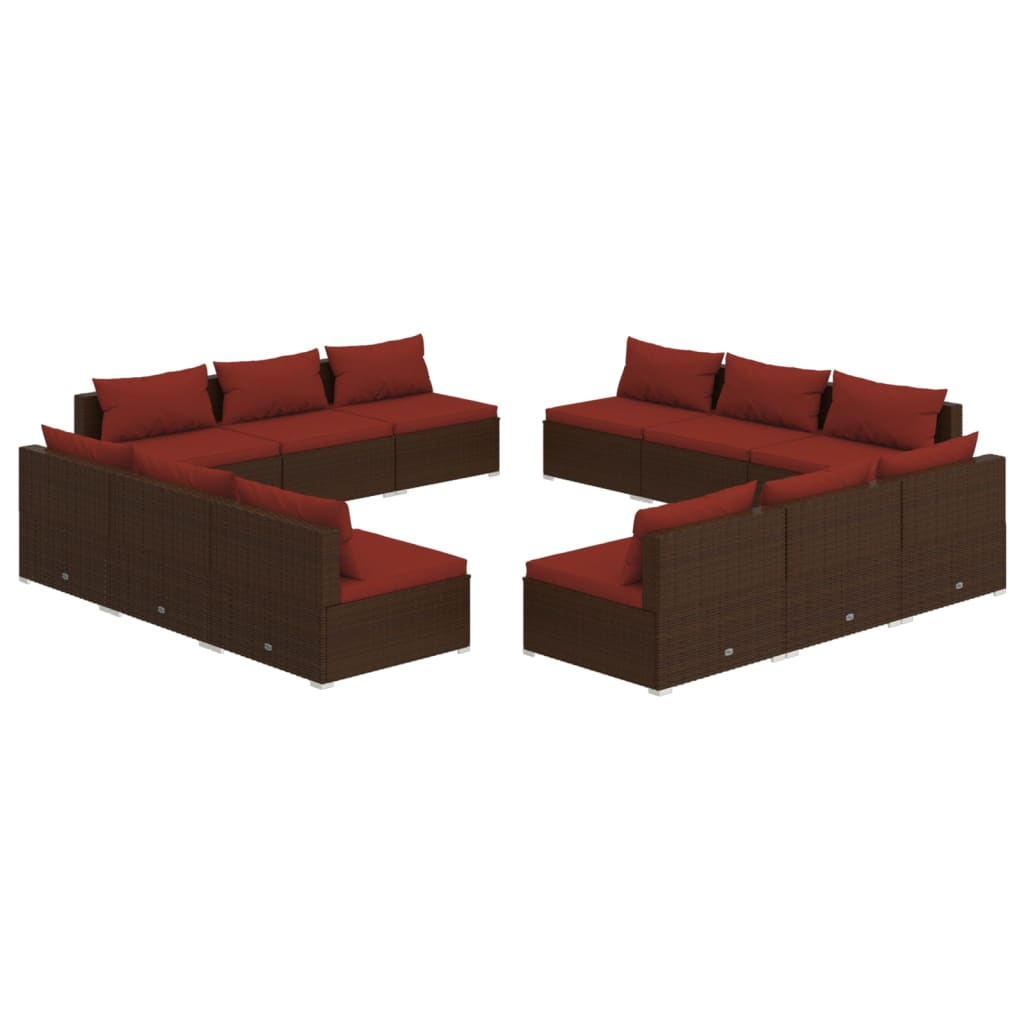 vidaXL Set Divani da Giardino 12 pz con Cuscini in Polyrattan Marrone