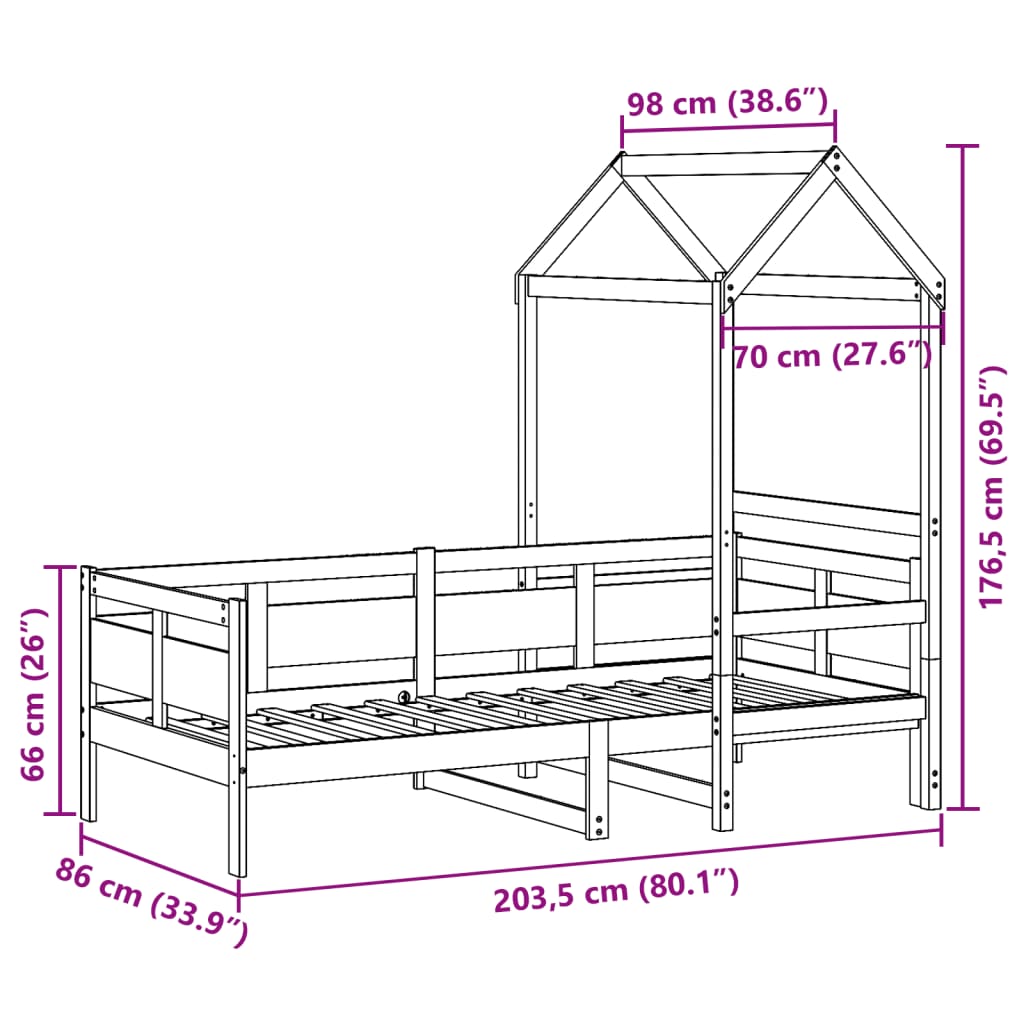 vidaXL Dormeuse con Tetto 80x200 cm in Legno Massello di Pino