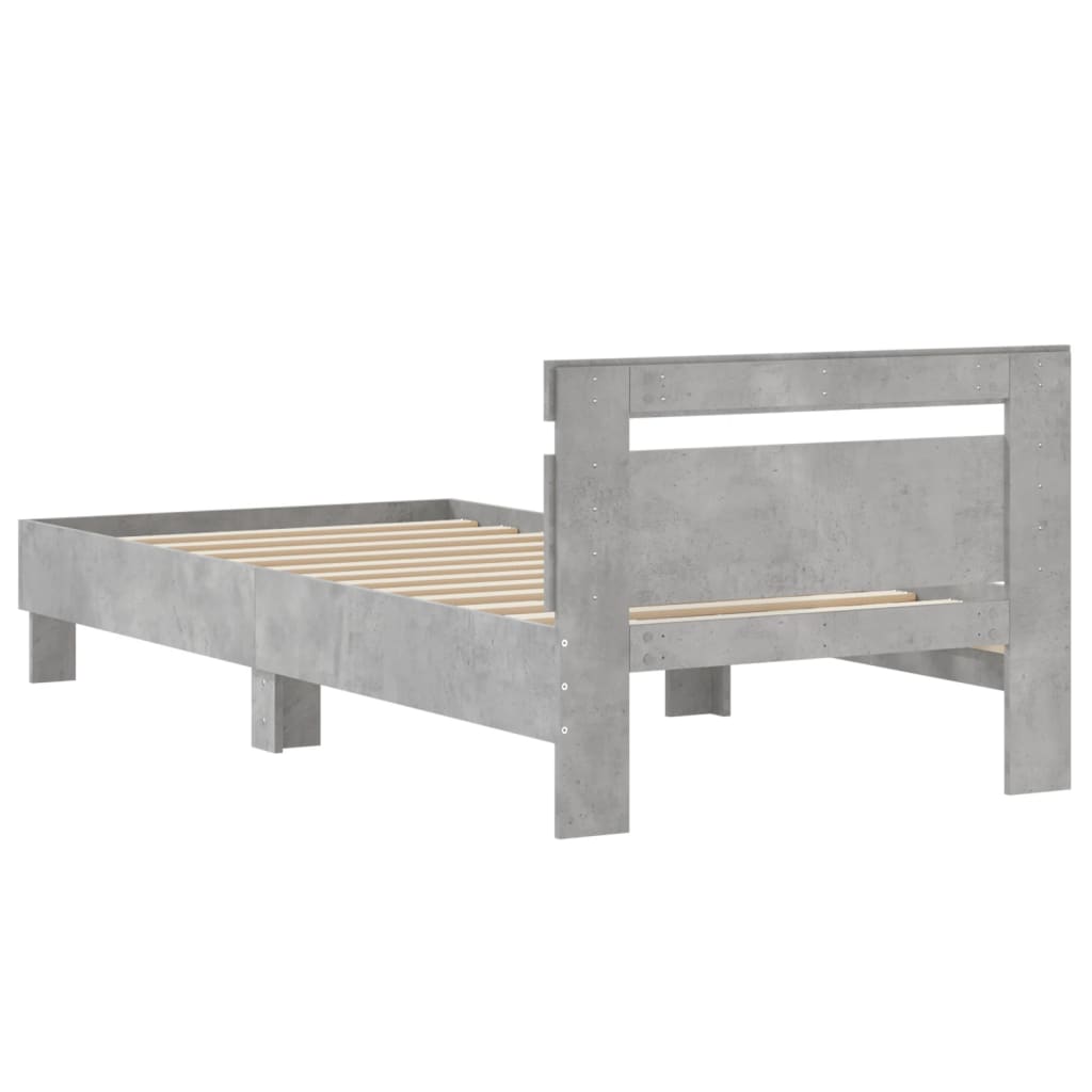 vidaXL Giroletto e Testiera Grigio Cemento 90x190 cm Legno Multistrato