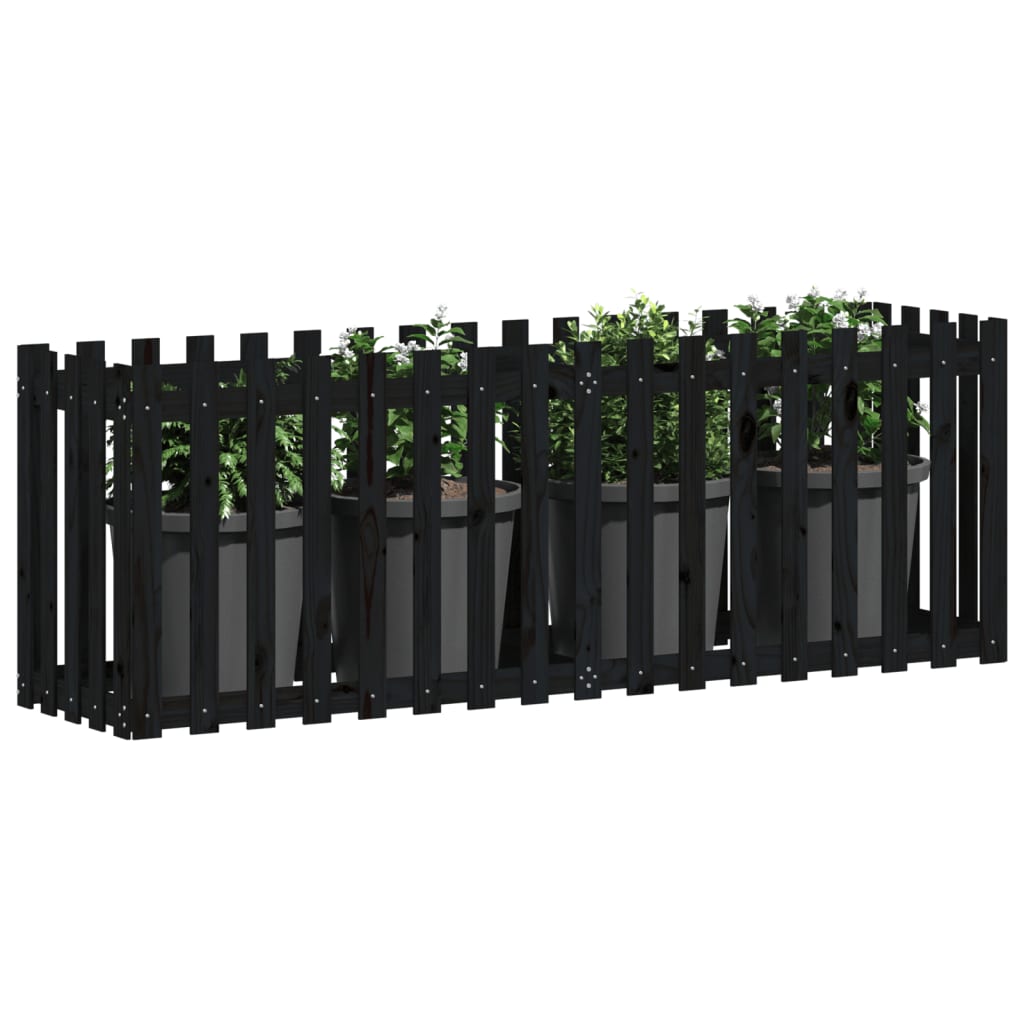 vidaXL Fioriera Giardino a Recinzione Nera 200x50x70cm Massello Pino