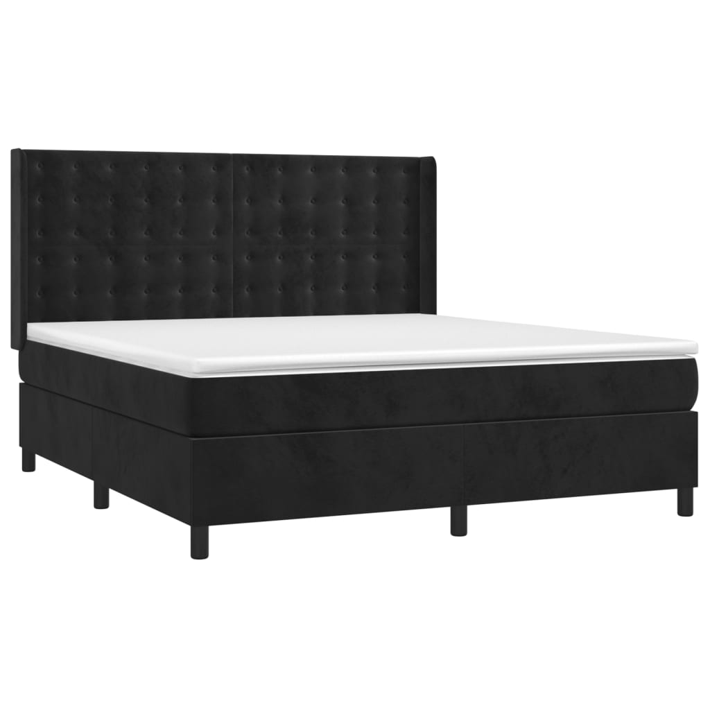 vidaXL Letto a Molle con Materasso e LED Nero 160x200 cm in Velluto