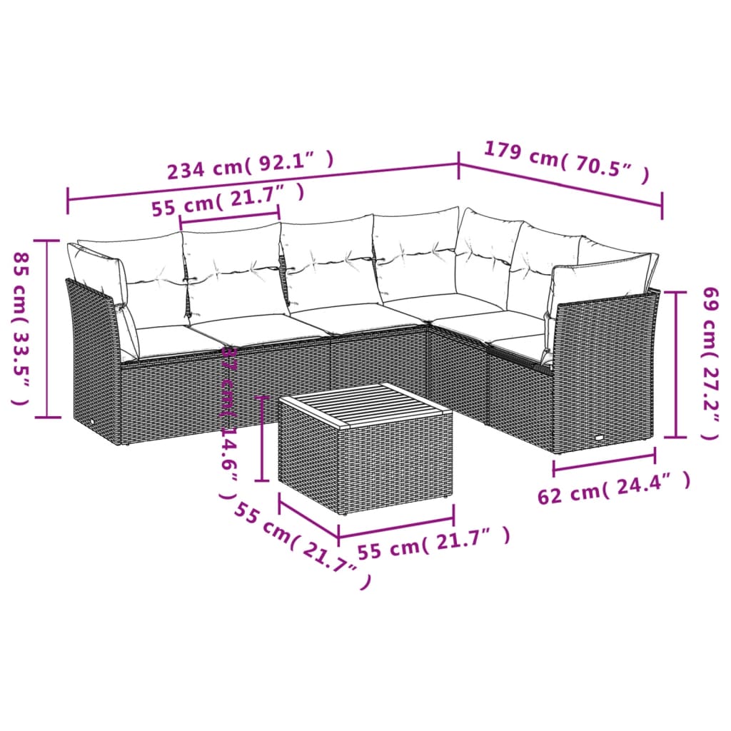 vidaXL Set Divani da Giardino 7 pz con Cuscini Beige in Polyrattan