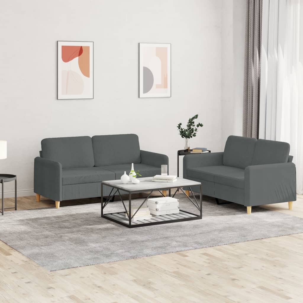 vidaXL Set di Divani 2 pz con Cuscini Grigio Scuro in Tessuto