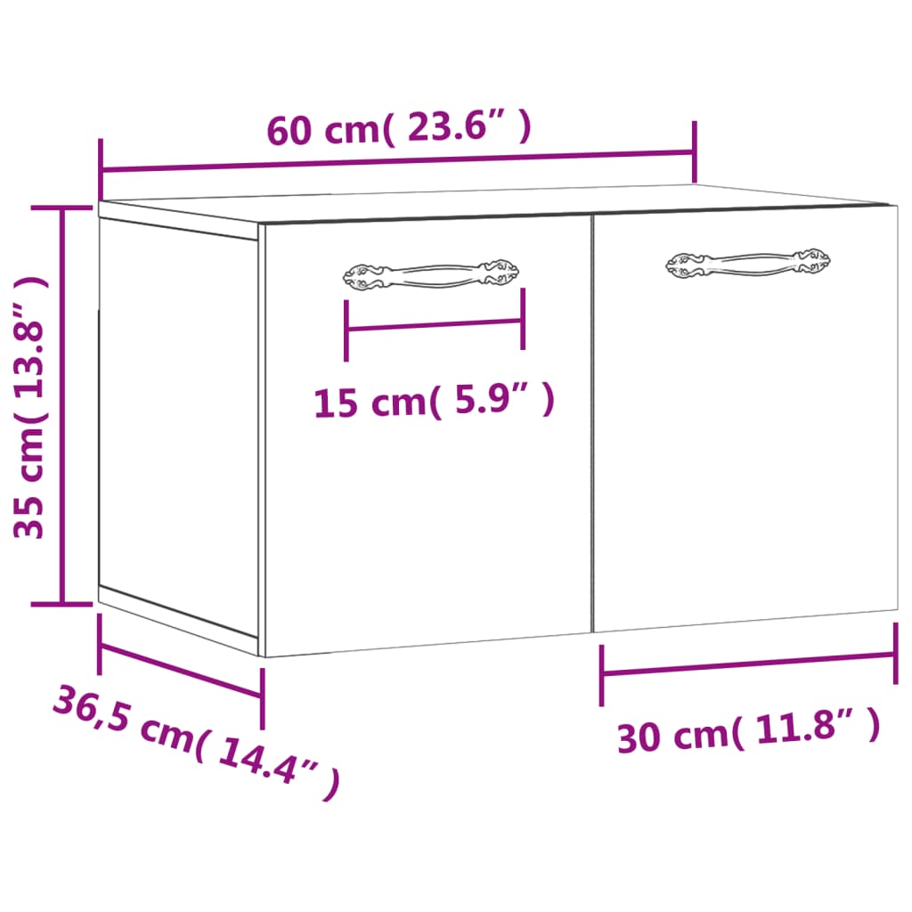 vidaXL Mobile a Parete Rovere Fumo 60x36,5x35 cm in Legno Multistrato