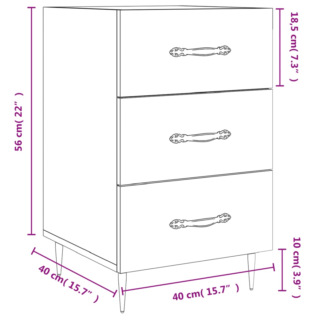 vidaXL Comodino Bianco Lucido 40x40x66 cm in Legno Multistrato