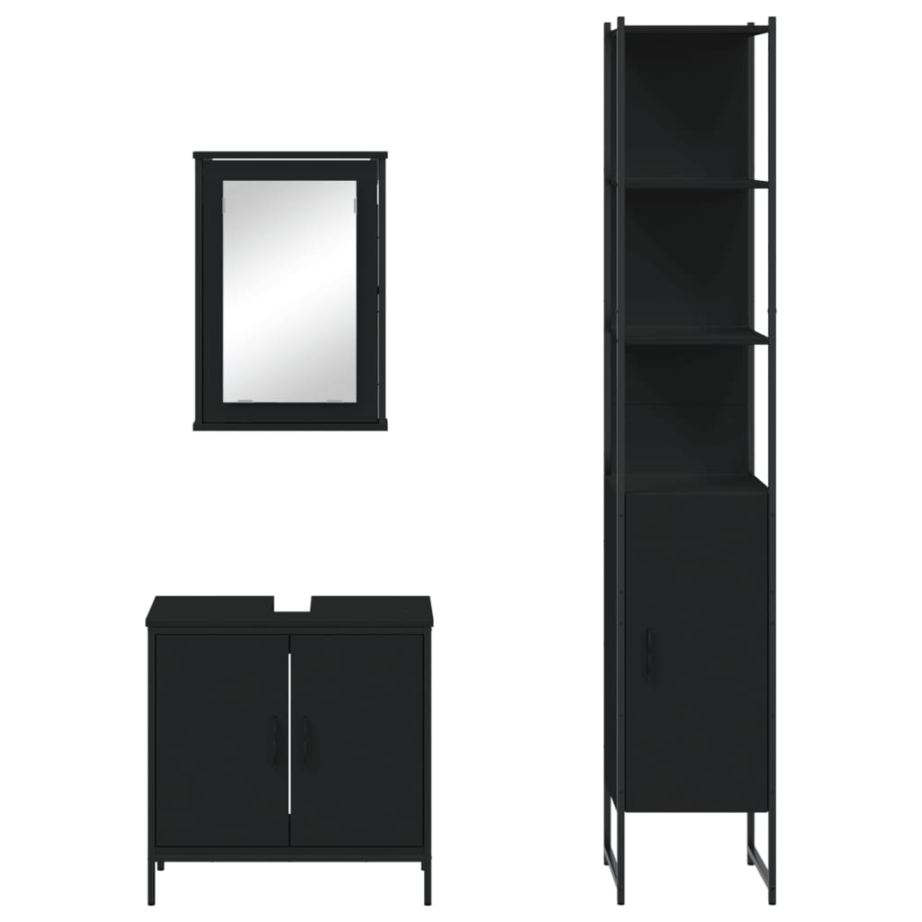 vidaXL Set Mobili da Bagno 3 pz Nero in Legno Multistrato