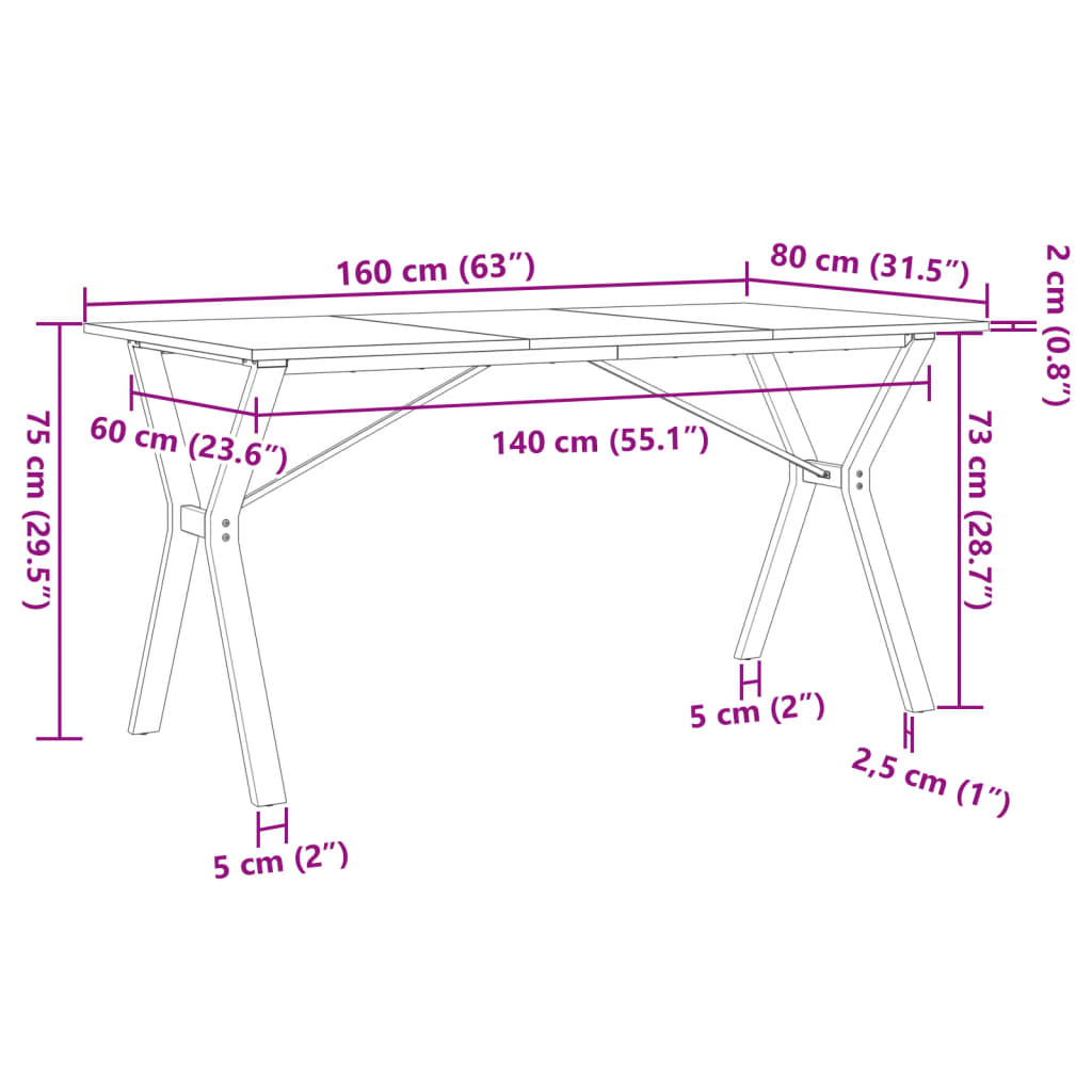 vidaXL Tavolo da Pranzo Telaio a Y 160x80x75 cm Massello Pino e Ghisa