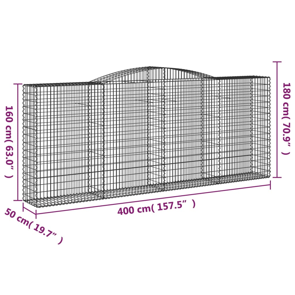 vidaXL Cesti Gabbioni ad Arco 4 pz 400x50x160/180 cm Ferro Zincato