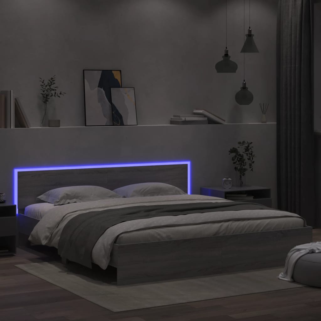 vidaXL Giroletto con Testiera e LED Grigio Sonoma 180x200 cm