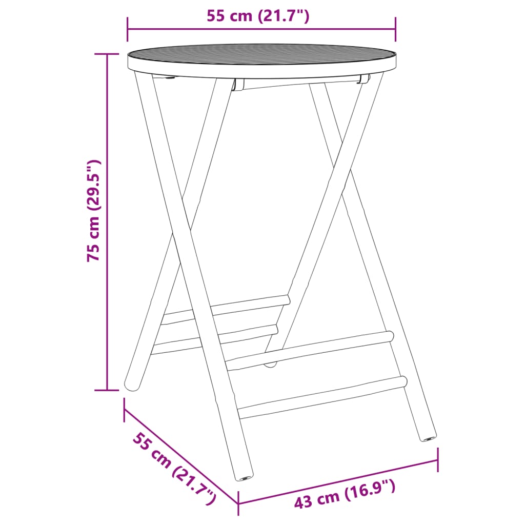 vidaXL Set da Bistrò 3 pz in Bambù