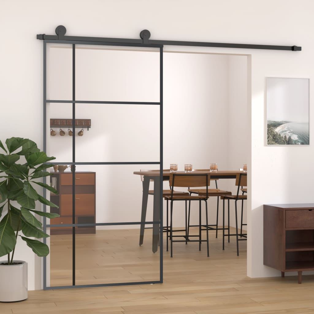 vidaXL Porta Scorrevole in Vetro ESG e Alluminio 102,5x205 cm Nera