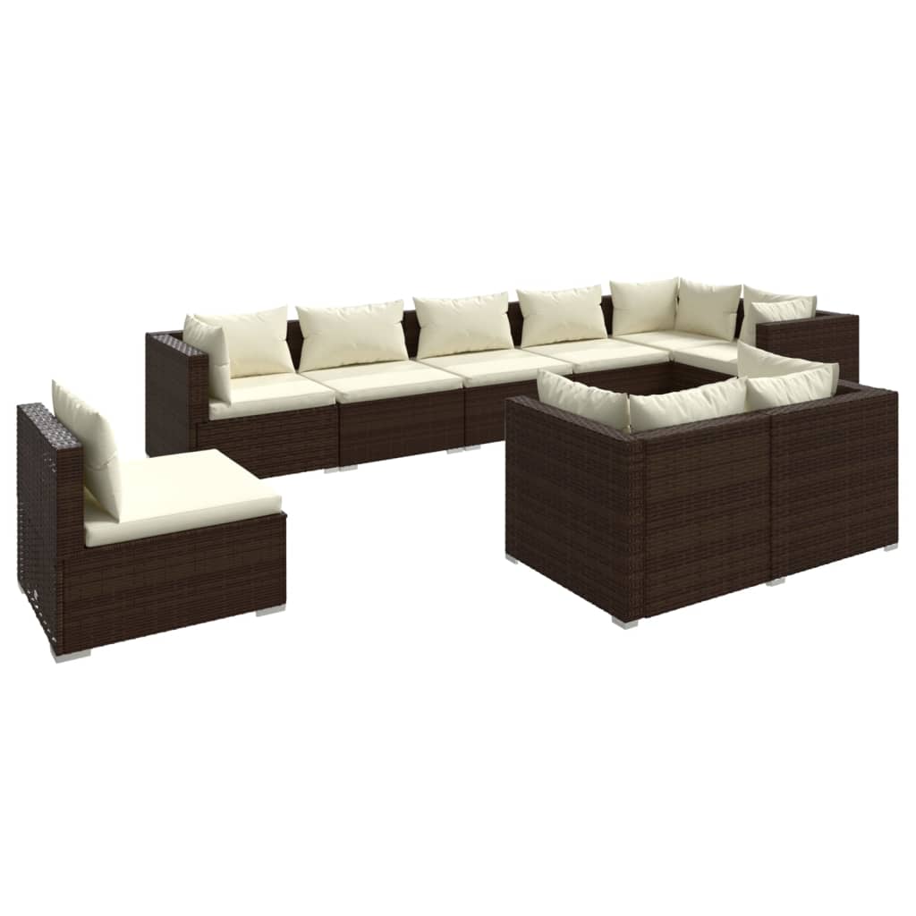 vidaXL Set Divani da Giardino 9 pz con Cuscini in Polyrattan Marrone