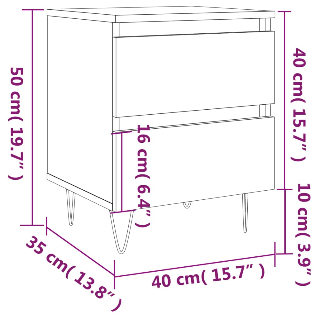 vidaXL Comodini 2pz Neri 40x35x50 cm in Legno Multistrato