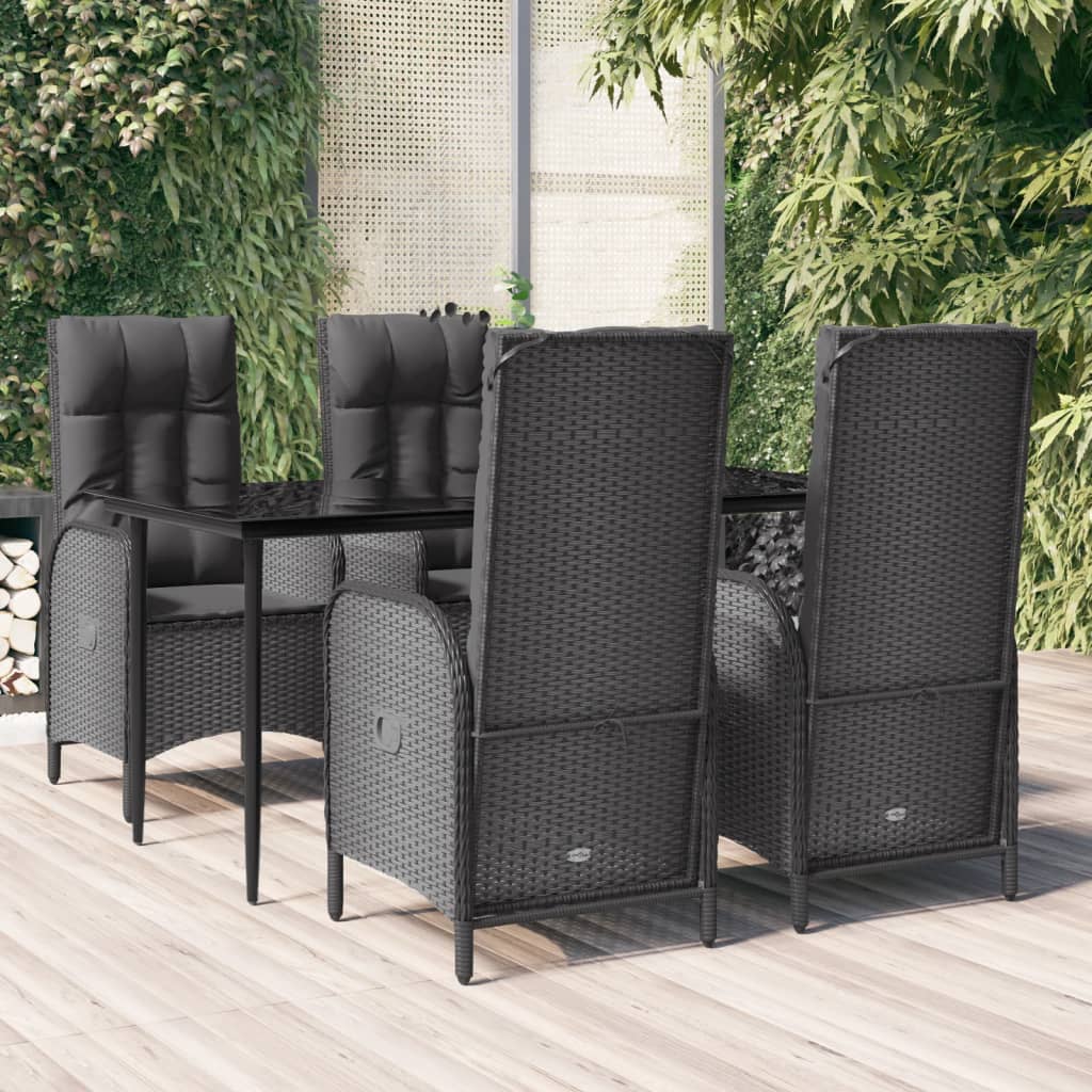 vidaXL Set da Pranzo da Giardino 5 pz Nero con Cuscini in Polyrattan