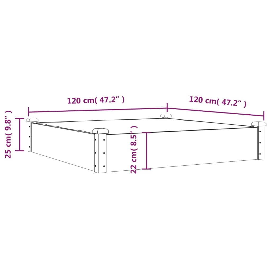 vidaXL Fioriera da Giardino Fodera Marrone 120x120x25cm Massello Abete