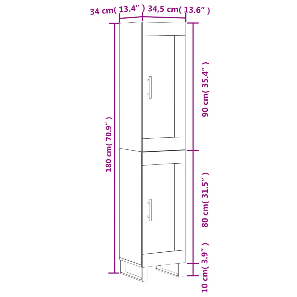 vidaXL Credenza Grigio Sonoma 34,5x34x180 cm in Legno Multistrato