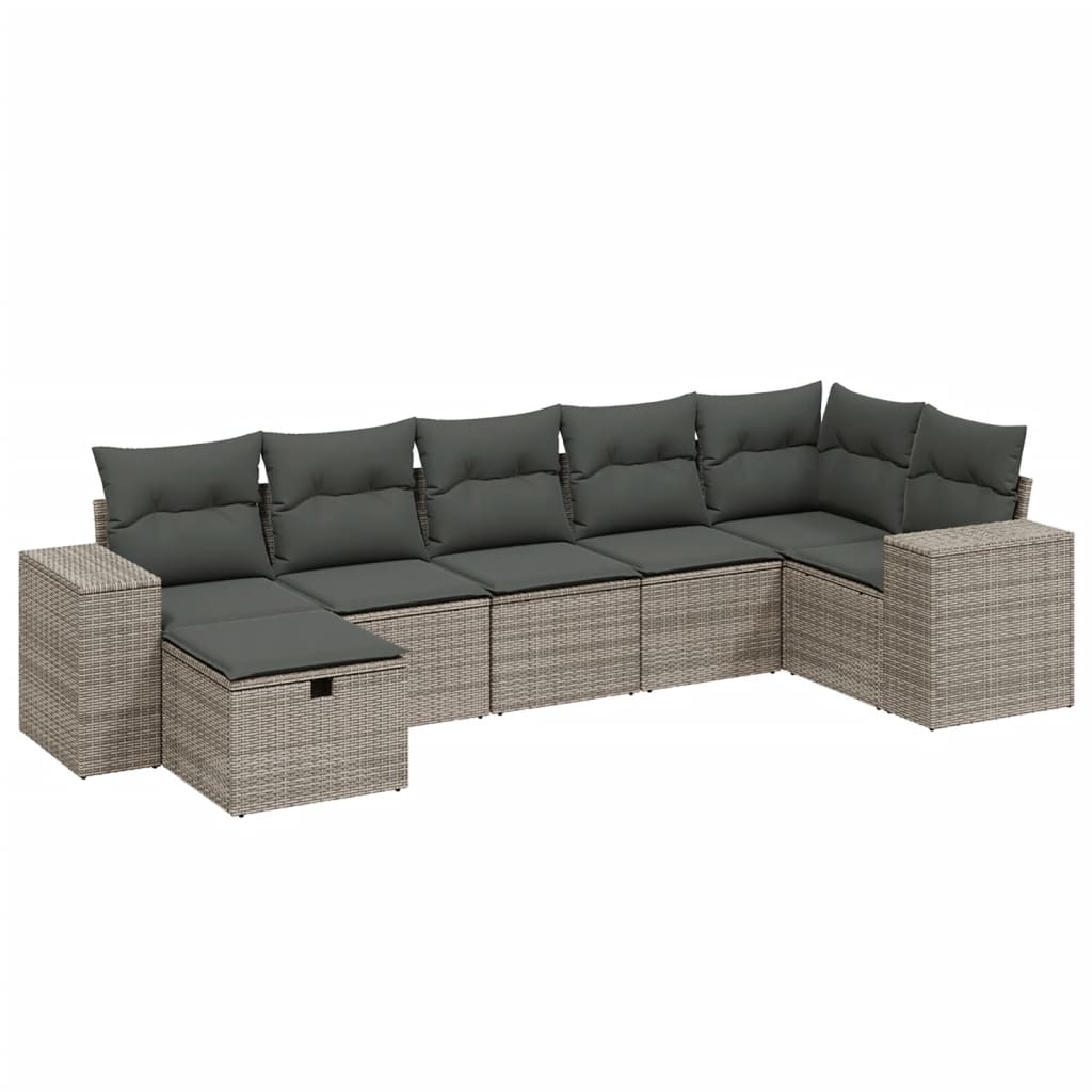 vidaXL Set Divani da Giardino 7 pz con Cuscini Grigio in Polyrattan