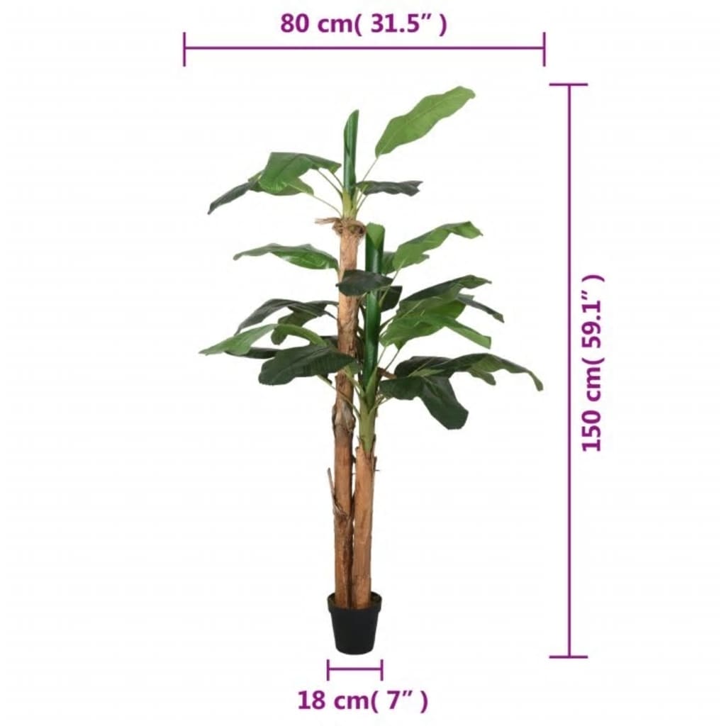 vidaXL Albero di Banano Artificiale 18 Foglie 150 cm Verde