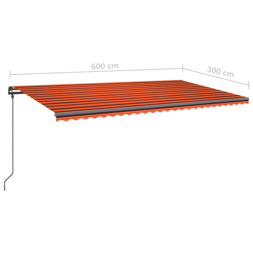 vidaXL Tenda da Sole Retrattile Manuale con LED 6x3 m Arancio Marrone