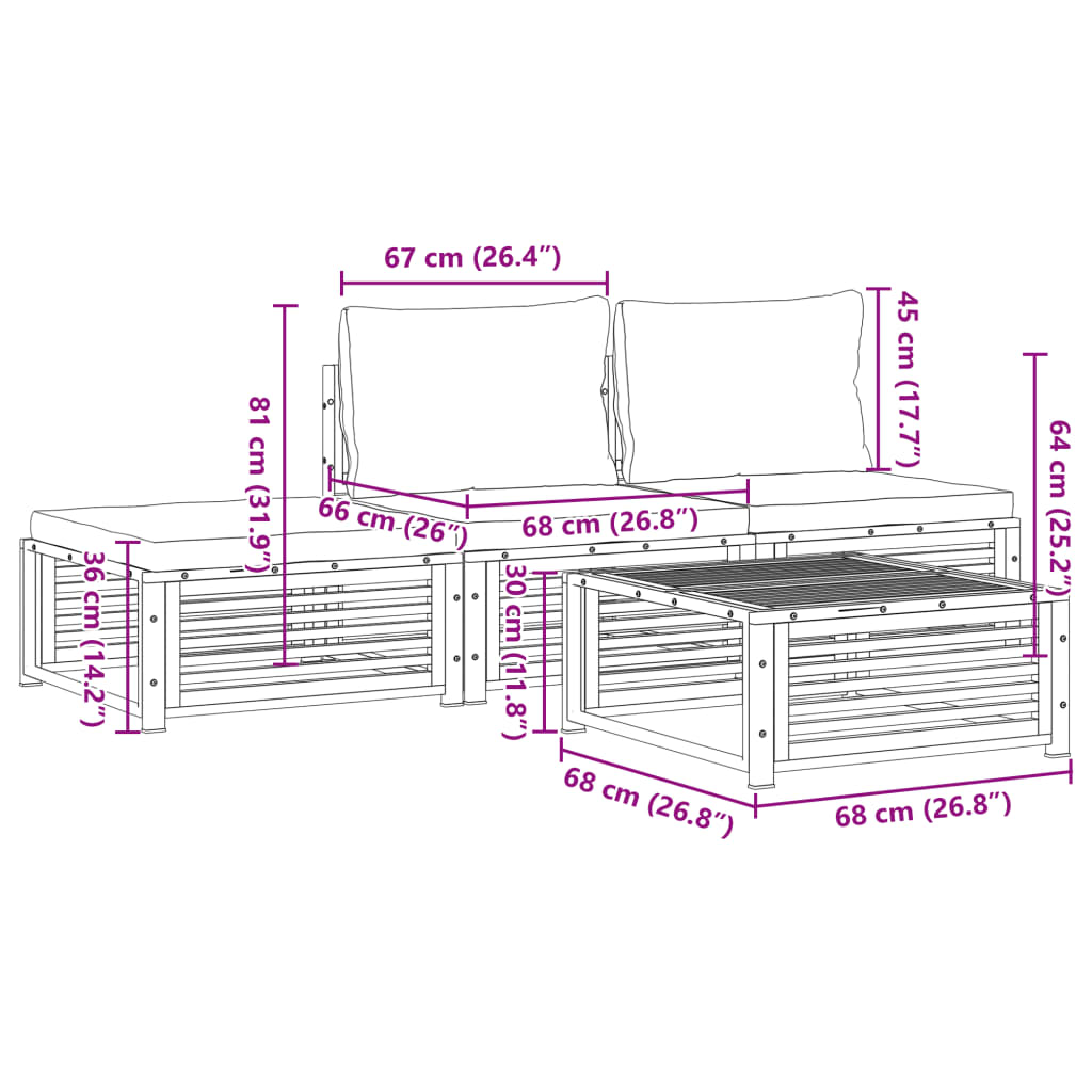 vidaXL Set Divani da Giardino 4pz con Cuscini Legno Massello di Acacia