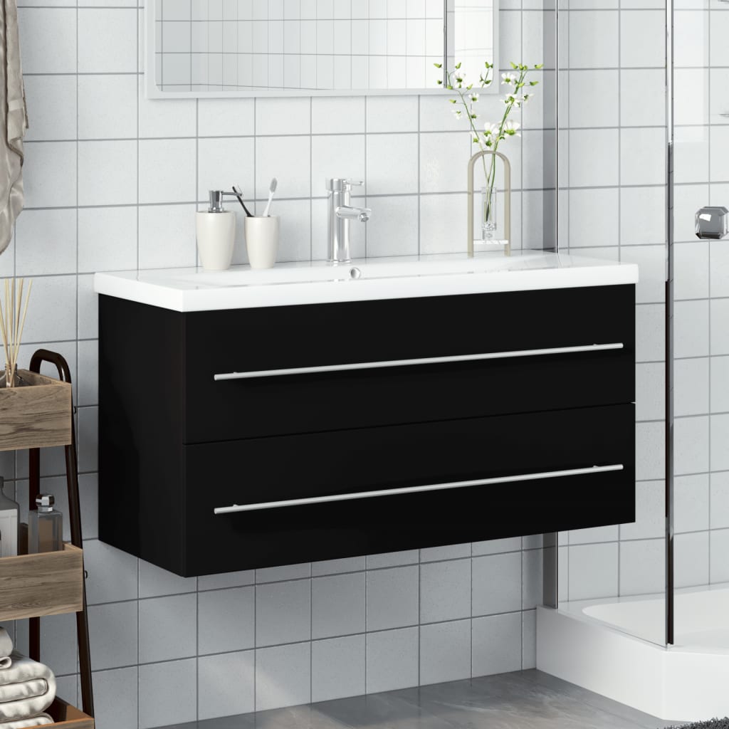 vidaXL Mobile da Bagno con Lavabo Integrato Nero