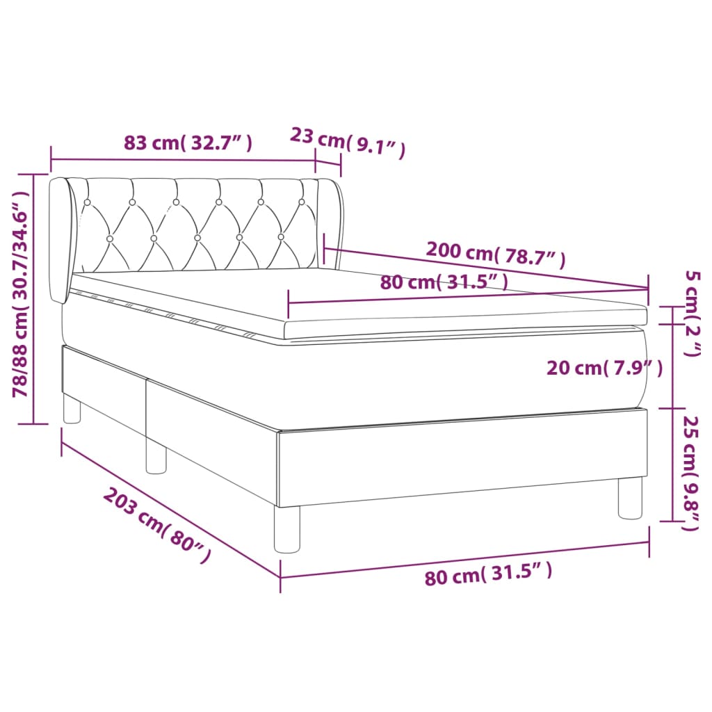 vidaXL Giroletto a Molle con Materasso Crema 80x200 cm inTessuto