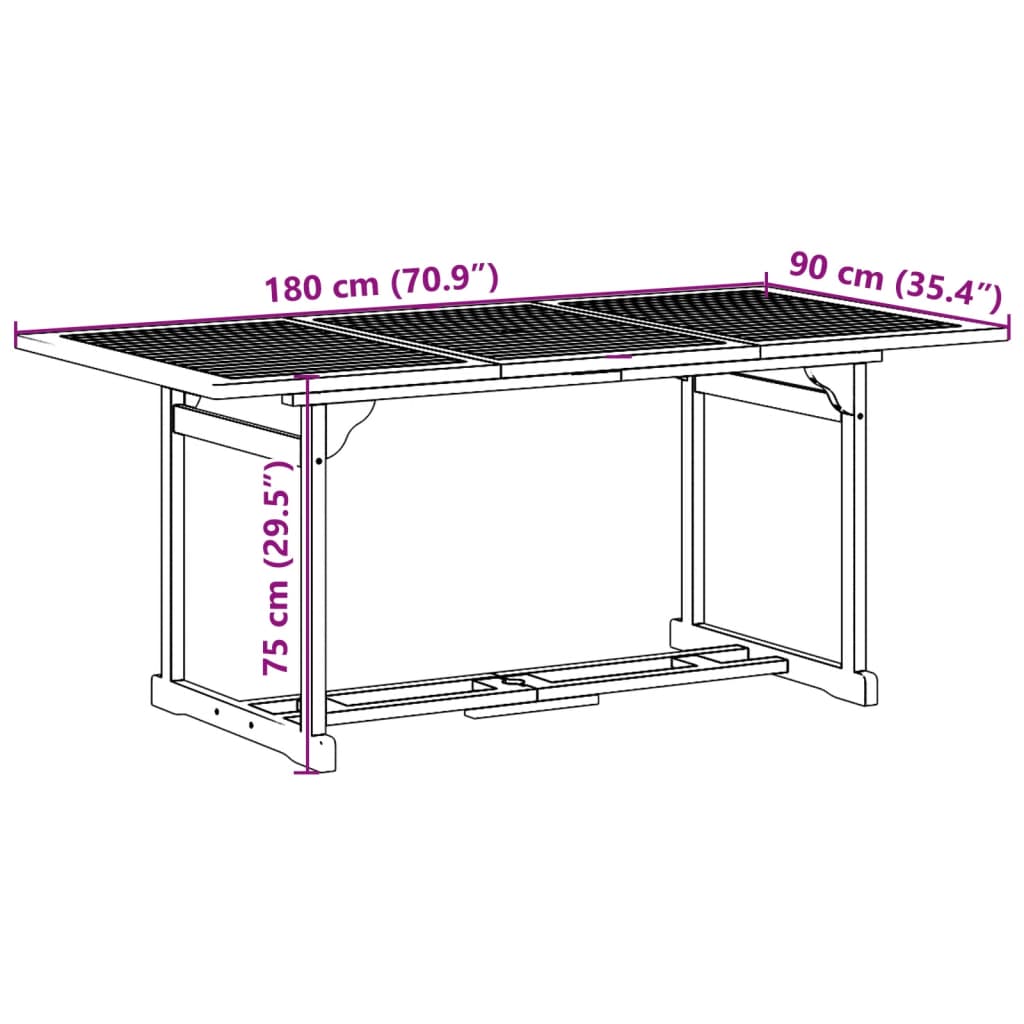 vidaXL Set da Pranzo da Giardino 7pz 180x90x75cm Legno Massello Acacia