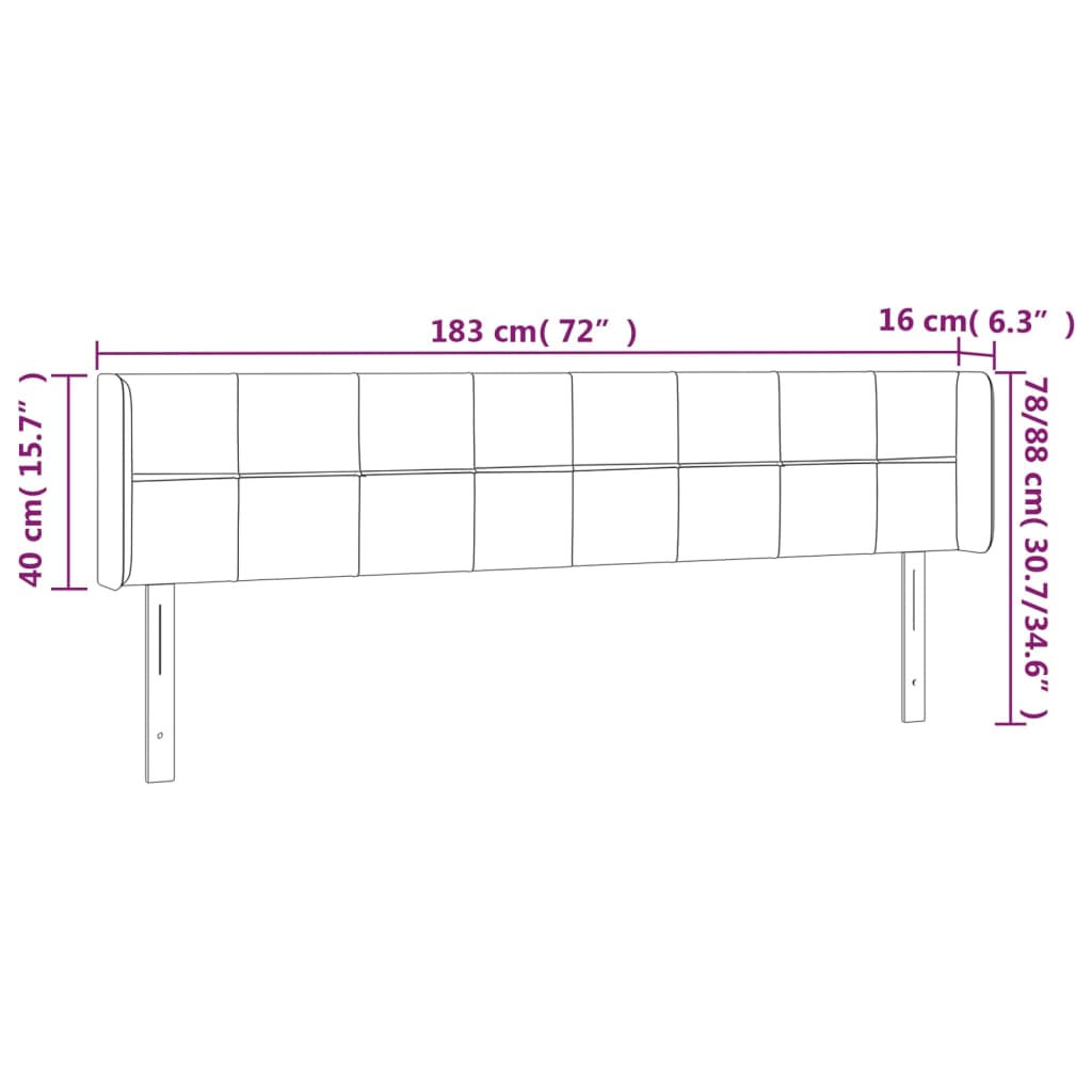 vidaXL Testiera a LED Nera 183x16x78/88 cm in Tessuto