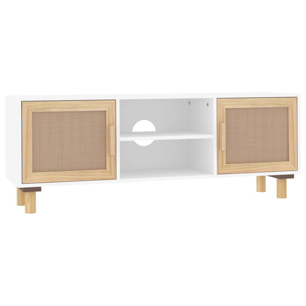 vidaXL Mobile TV Bianco 105x30x40 cm Massello Pino e Rattan Naturale