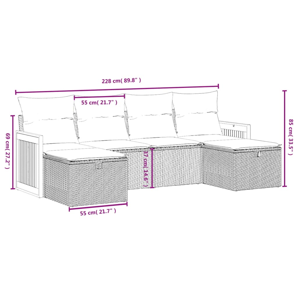 vidaXL Set Divano da Giardino 6 pz con Cuscini Nero in Polyrattan