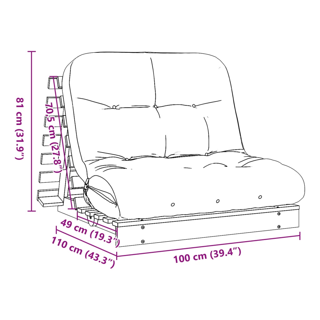 vidaXL Divano Letto Futon con Materasso Bianco 100x206x11cm Legno Pino