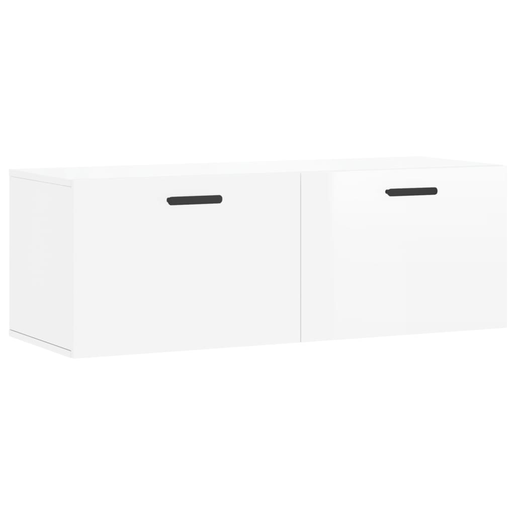 vidaXL Mobile a Parete Bianco Lucido 100x36,5x35 cm Legno Multistrato