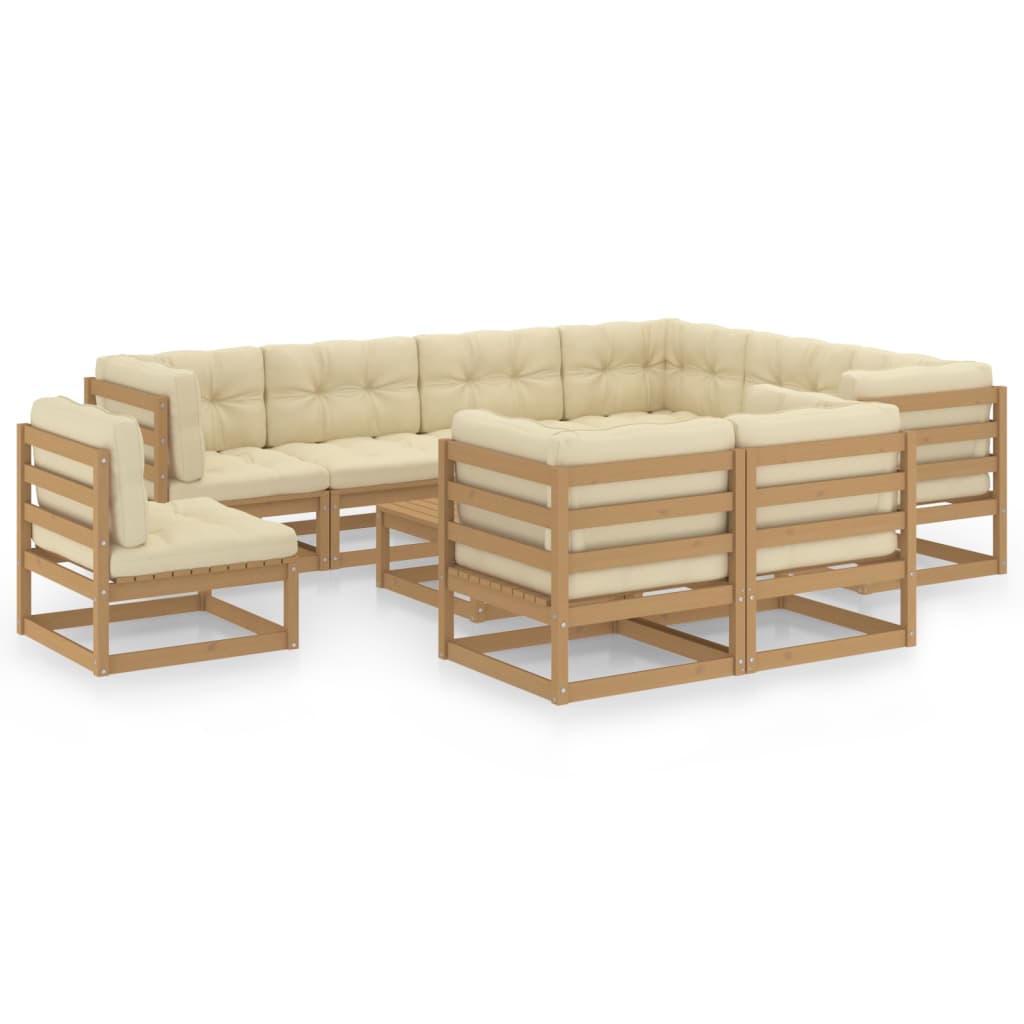 vidaXL Set Salotto Giardino e Cuscini 10 pz Legno Massello Pino Ambra