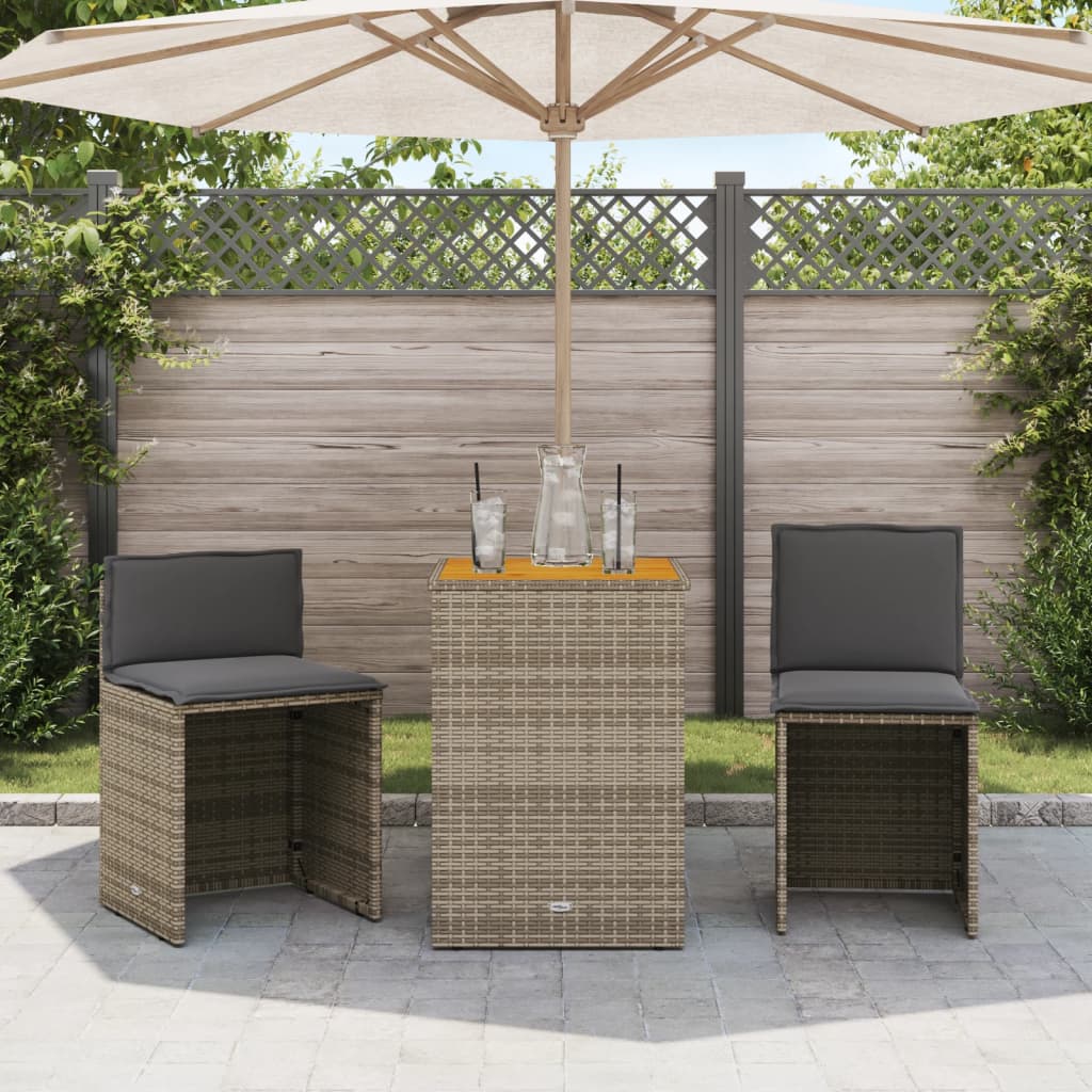 vidaXL Set da Bistrò 3 pz con Cuscini Grigio in Polyrattan