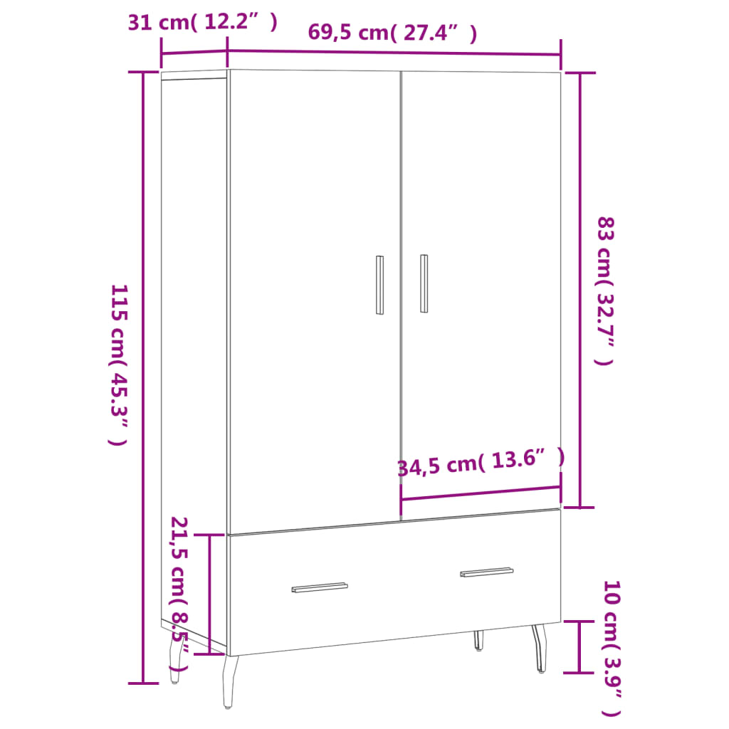 vidaXL Credenza Rovere Marrone 69,5x31x115 cm in Legno Multistrato