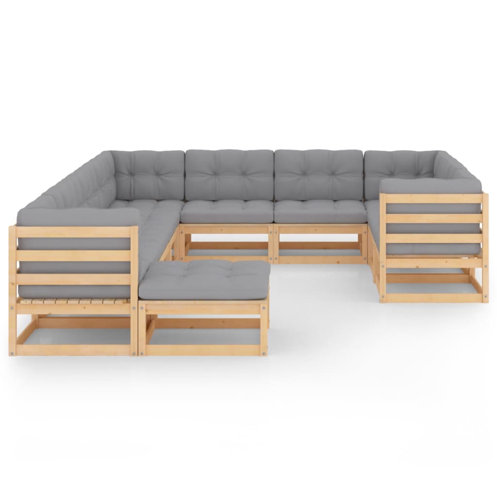 vidaXL Set Divani Giardino 11 pz con Cuscini in Legno Massello di Pino