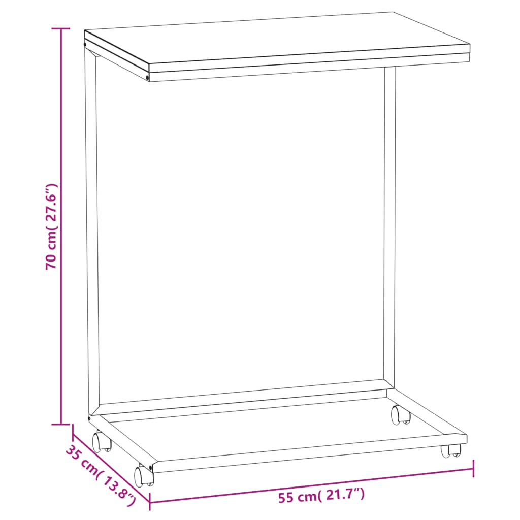 vidaXL Tavolino con Ruote Bianco 55x35x70 cm in Legno Multistrato