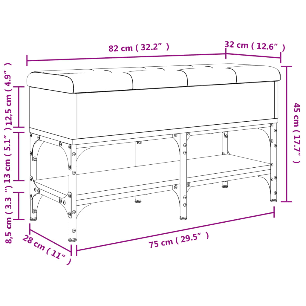 vidaXL Panca Porta Scarpe Grigio Sonoma 82x32x45 cm Legno Multistrato